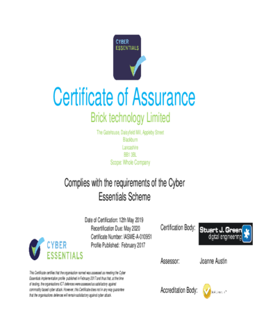Certificate of Assurance Cyber Essentials