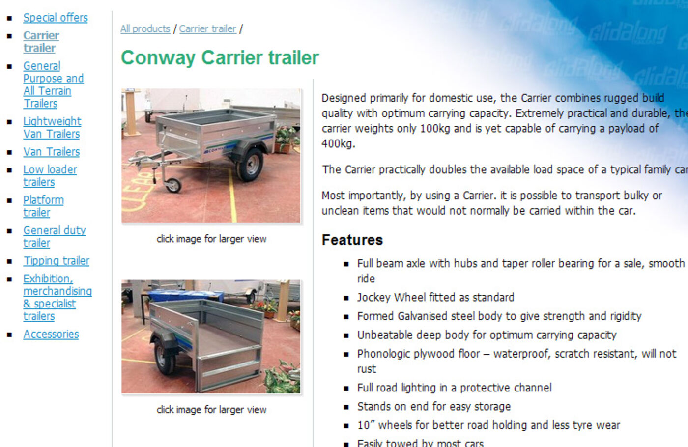 Conway Commercial Trailers Product page header