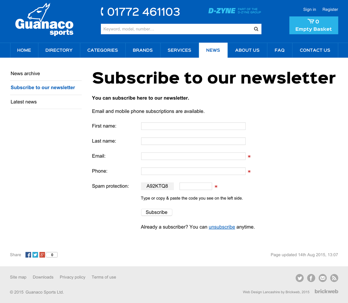Guanaco Sports Ltd Subscribe to our newsletter