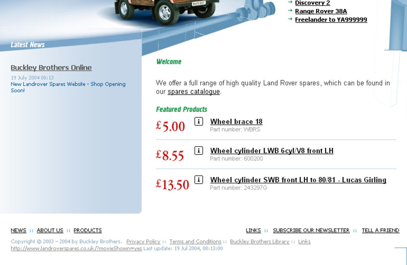 Land Rover Spares Homepage footer