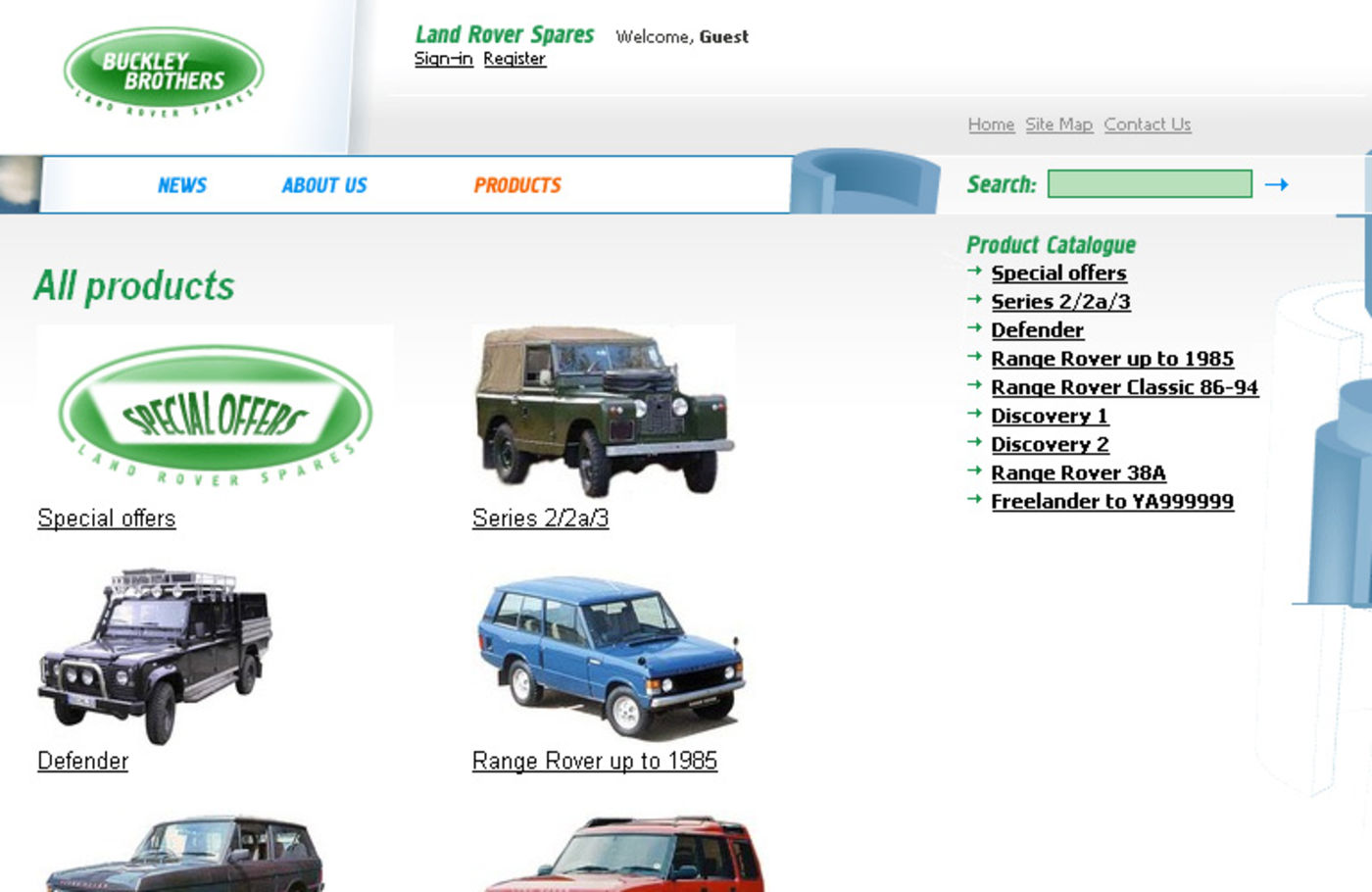 Land Rover Spares Product categories