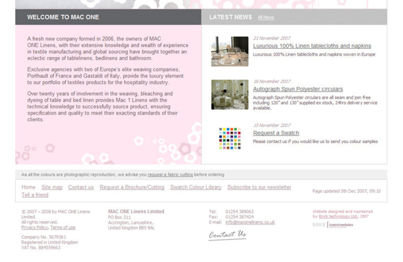 MAC ONE Linens Homepage footer
