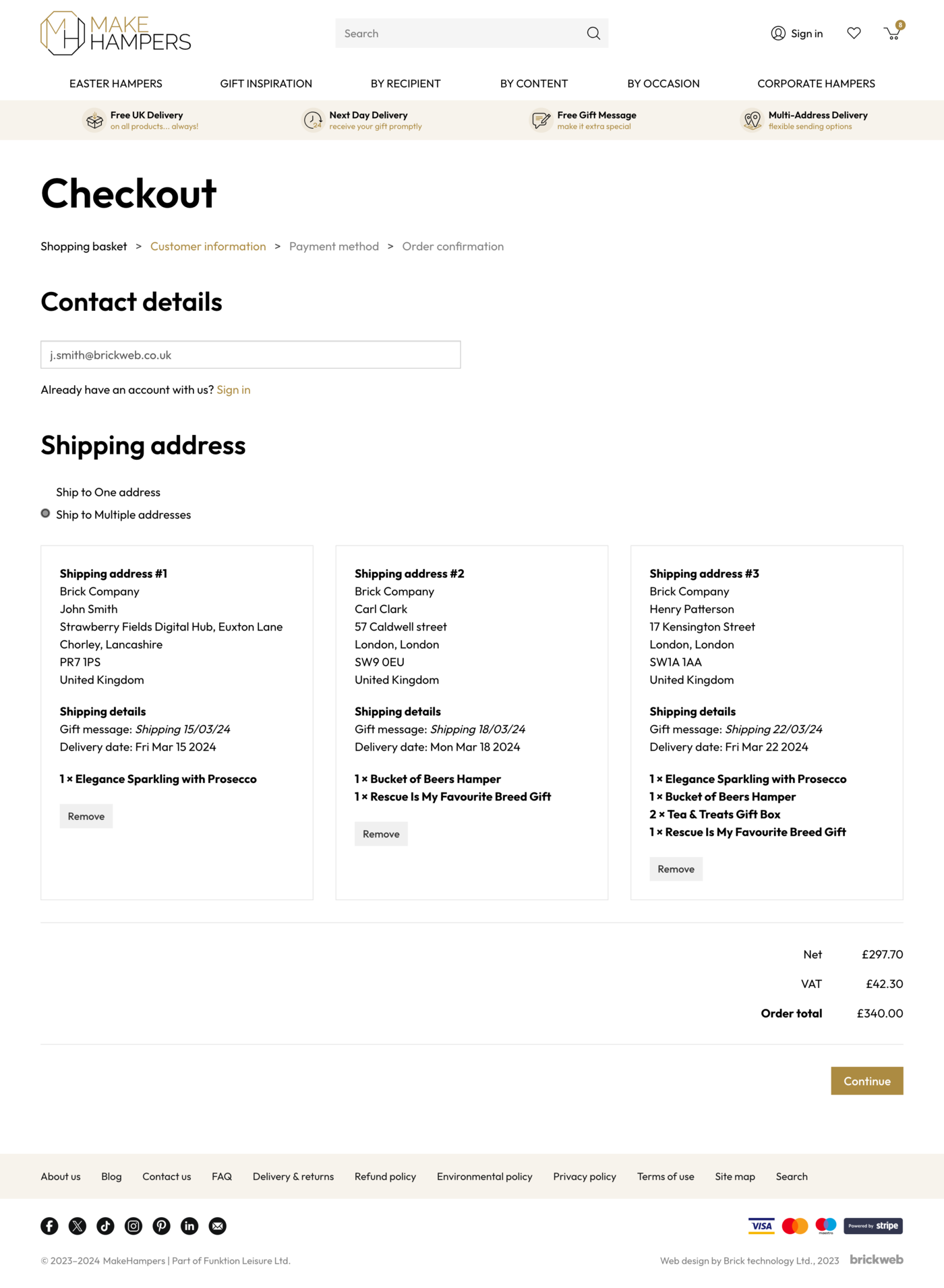 Make Hampers Checkout => Ship to Multiple addresses