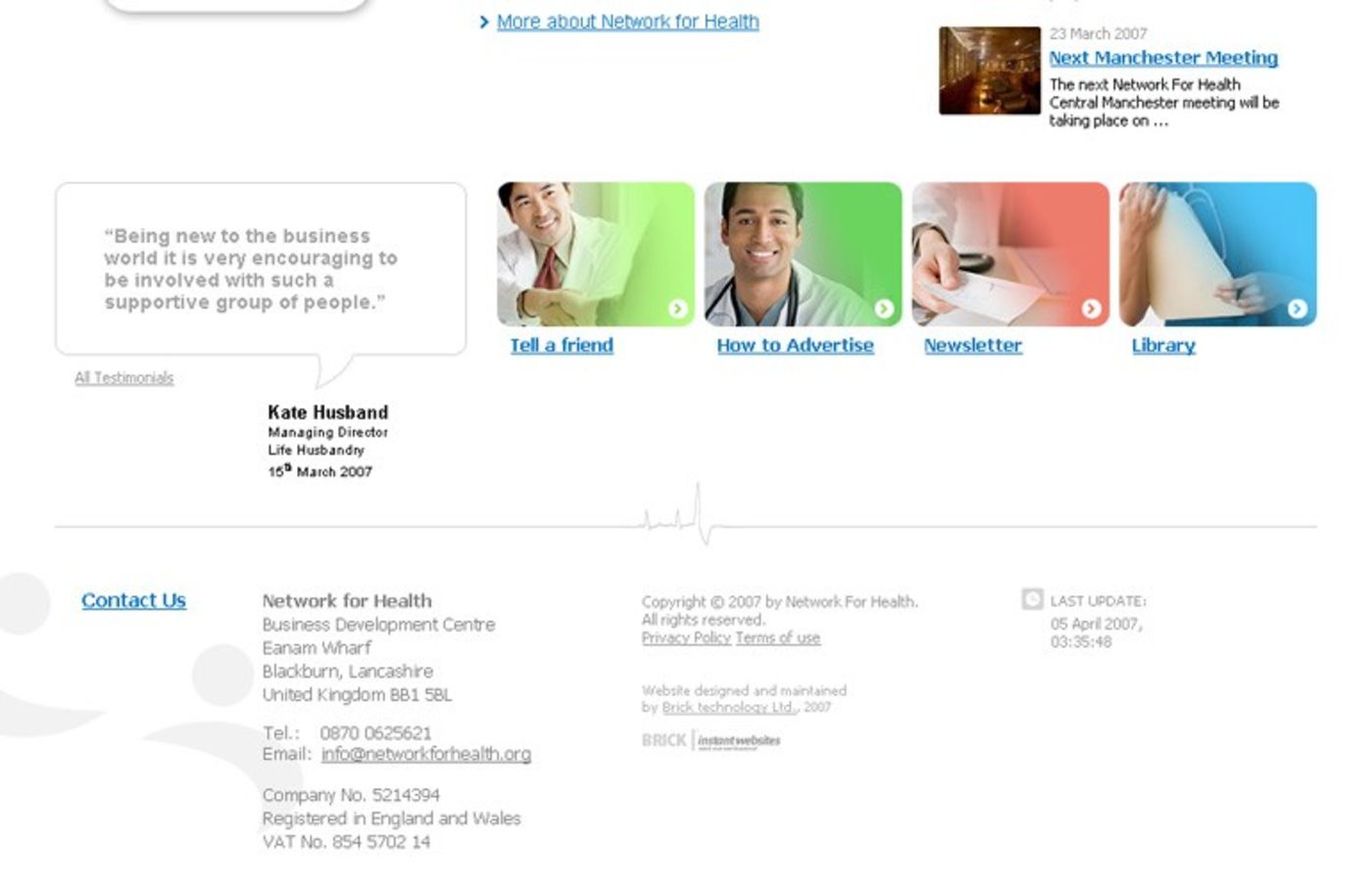 Network For Health Homepage footer