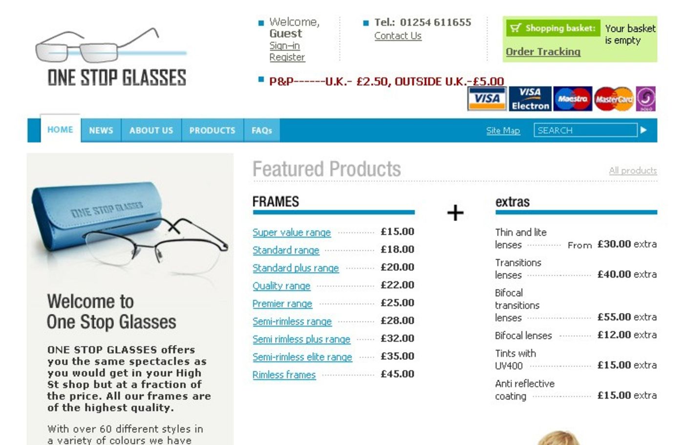 One Stop Glasses Homepage header