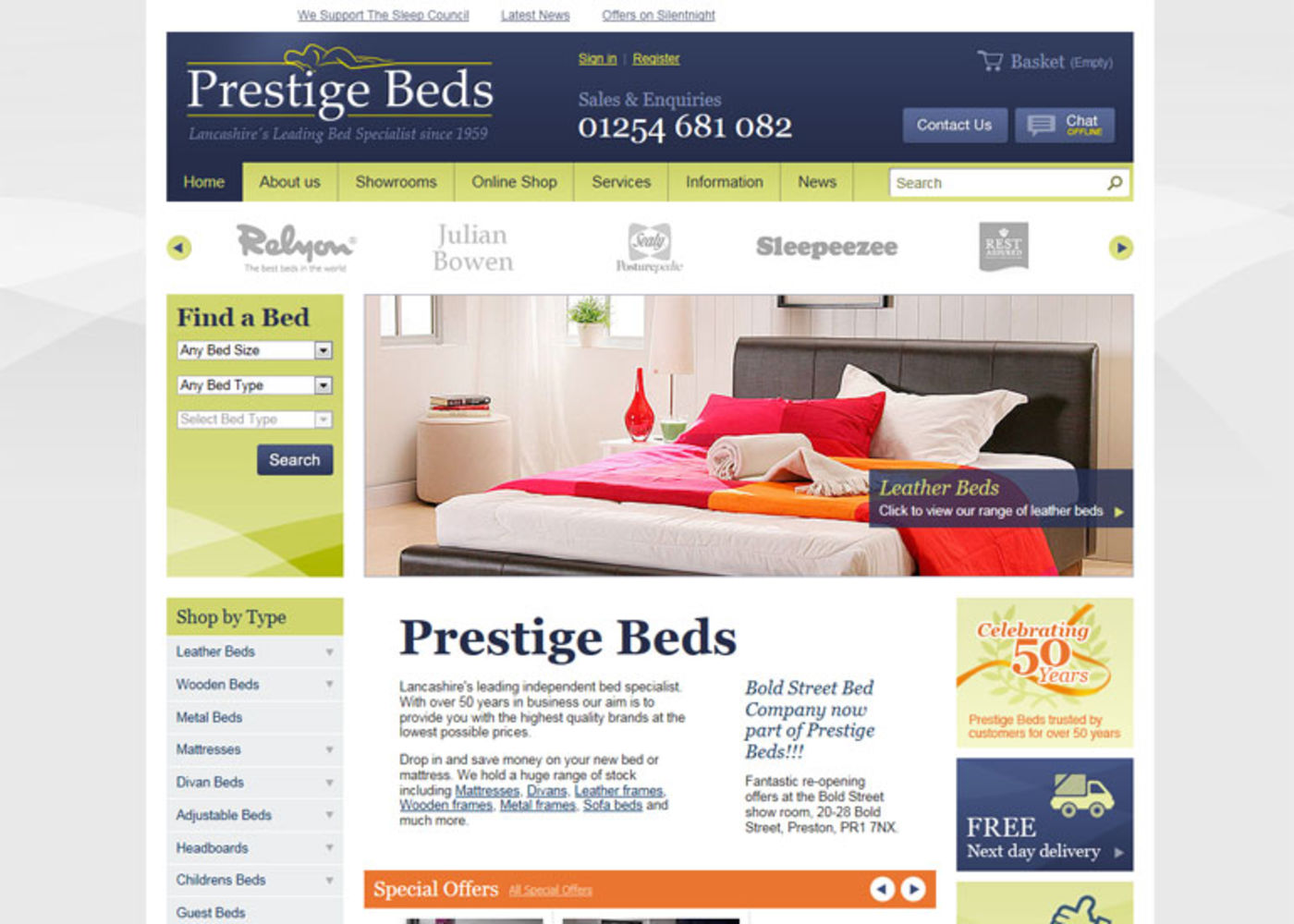 Prestige Beds (2011) Homepage header