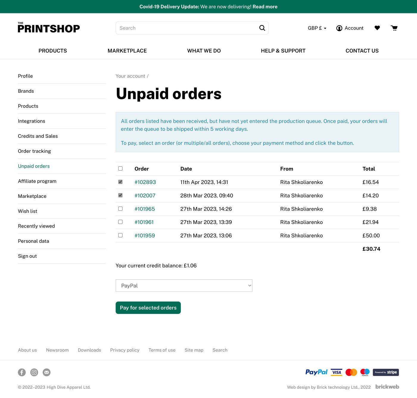 The Print Shop Unpaid Orders