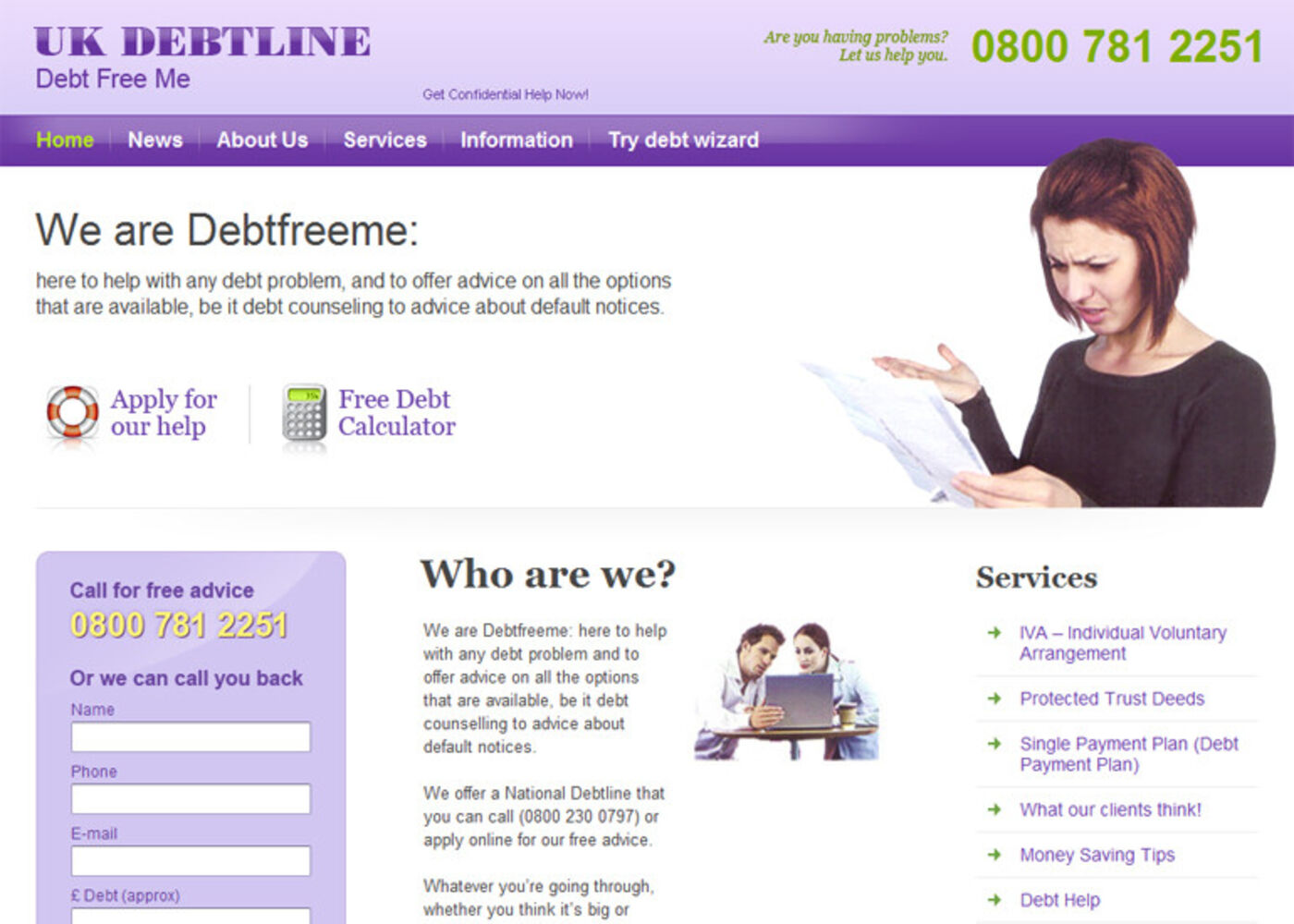 UK Debtline Homepage header
