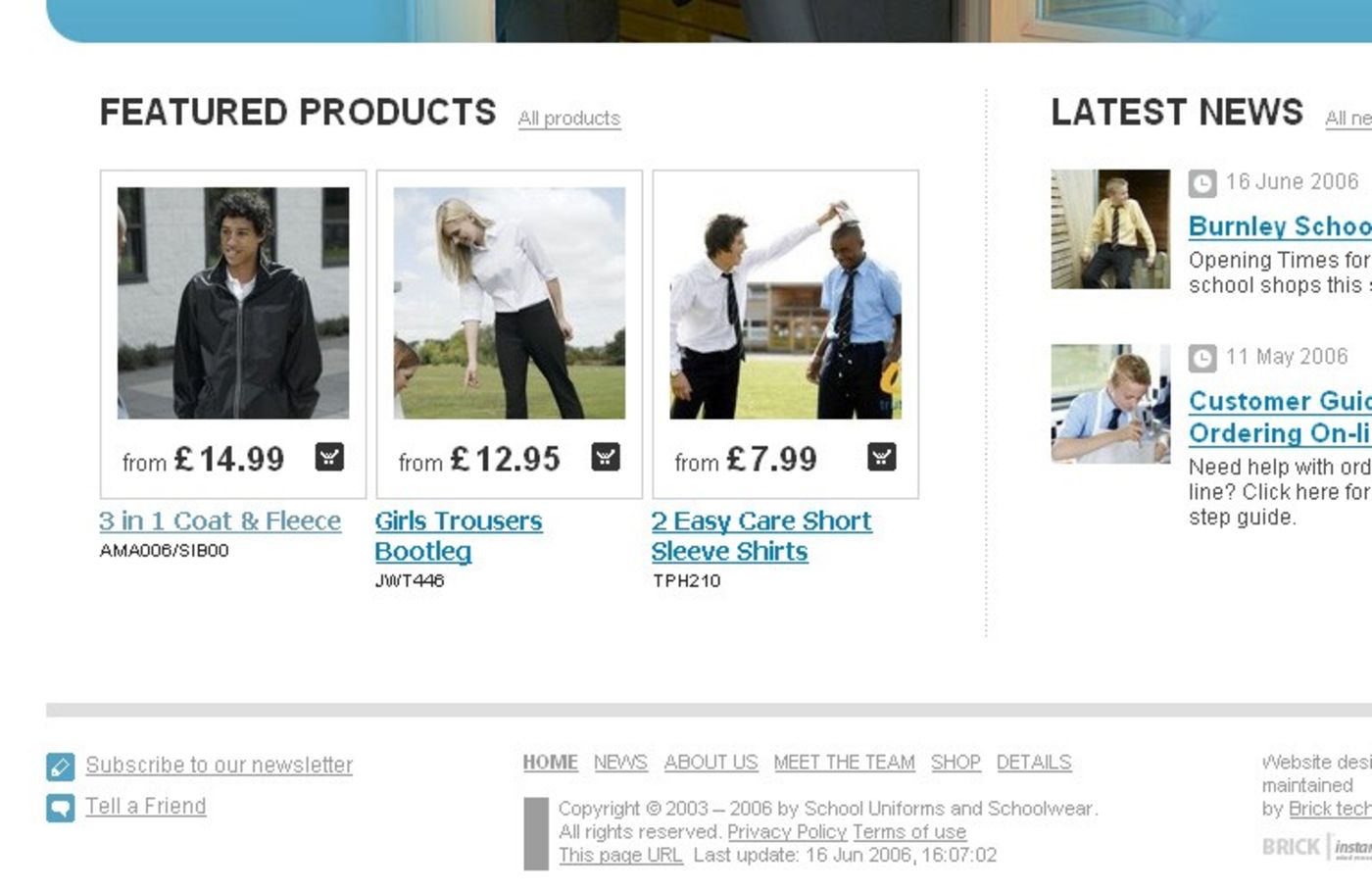 Whittakers Schoolwear Homepage footer