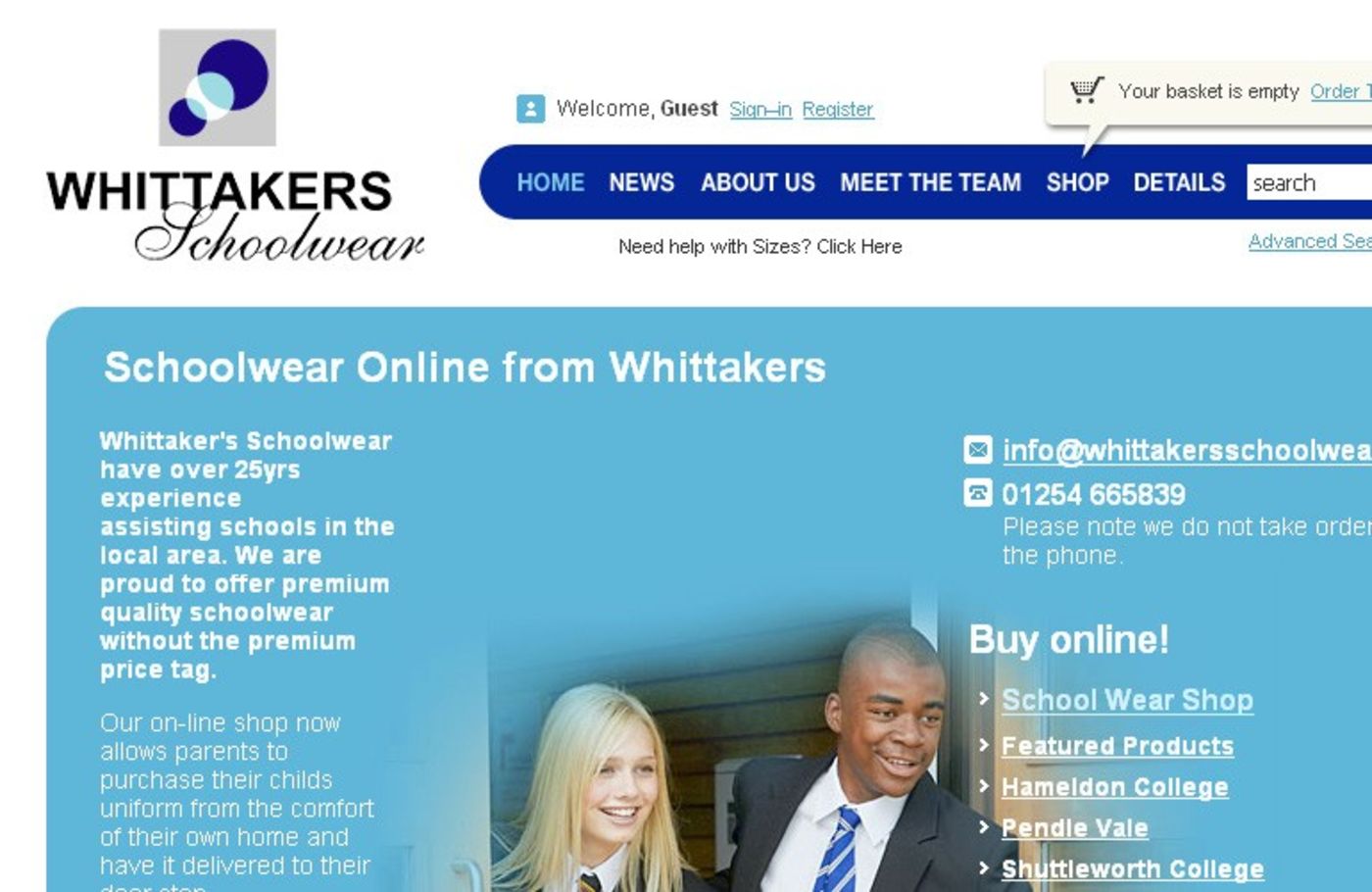 Whittakers Schoolwear Homepage header